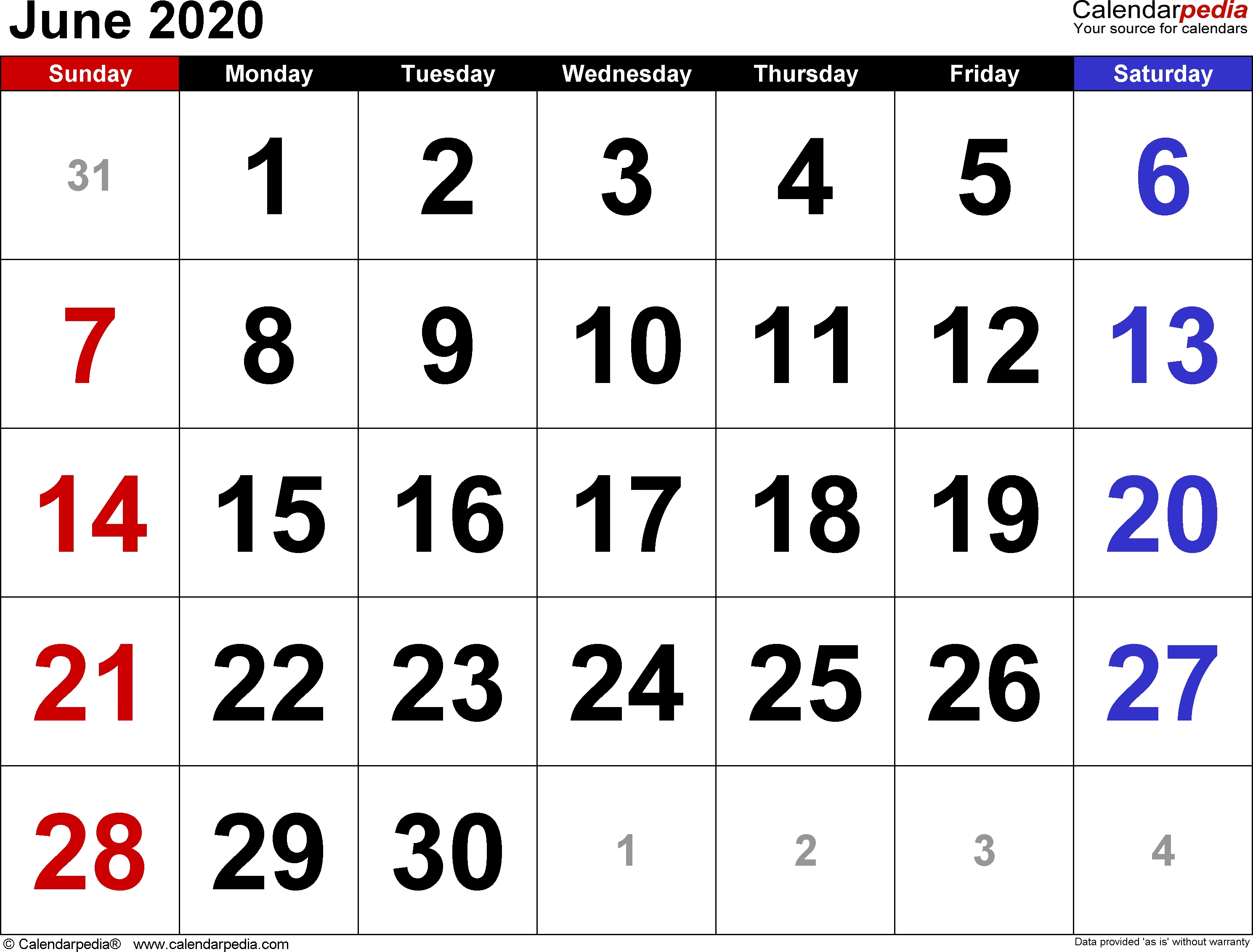 June 2020 Calendars For Word, Excel &amp; Pdf-Monthly Calendar Of June And July 2020