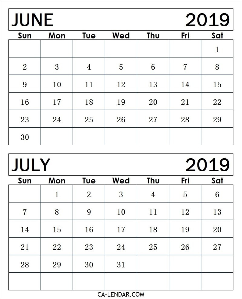 June And July 2019 Calendar (2 Months Printable Templates-June And July Blank Calendar