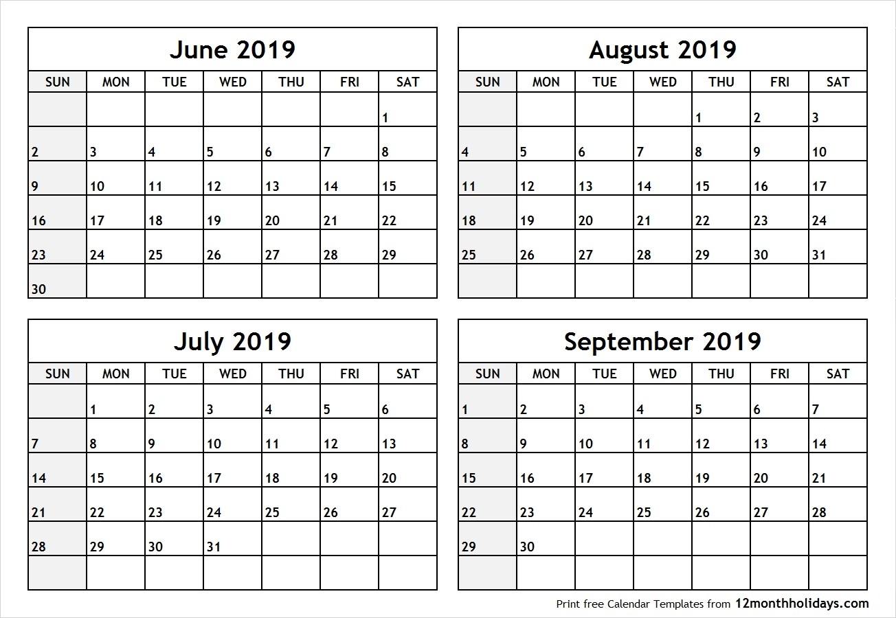 June July 2019 Calendar Printable Template Free Download-Printable Blank Calendars June July August