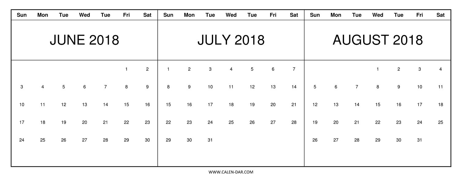 June July And August 2018 Calendar Template | Free Monthly-June July August Calendar Template