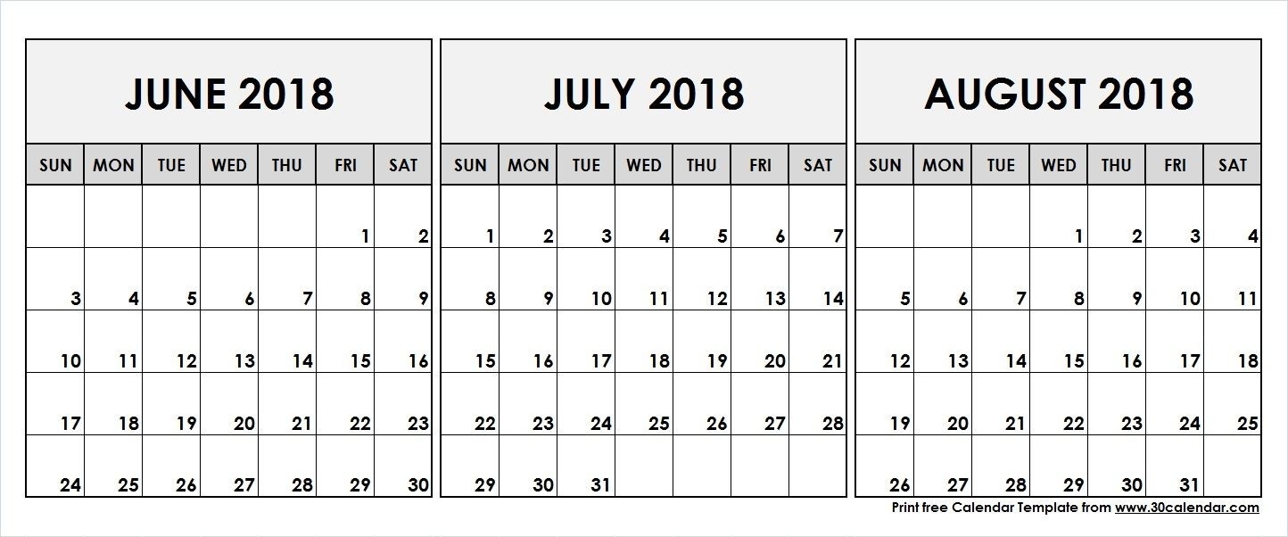 June July August 2018 Printable Calendar | 2018 Calendar-Blank June July August Calendar