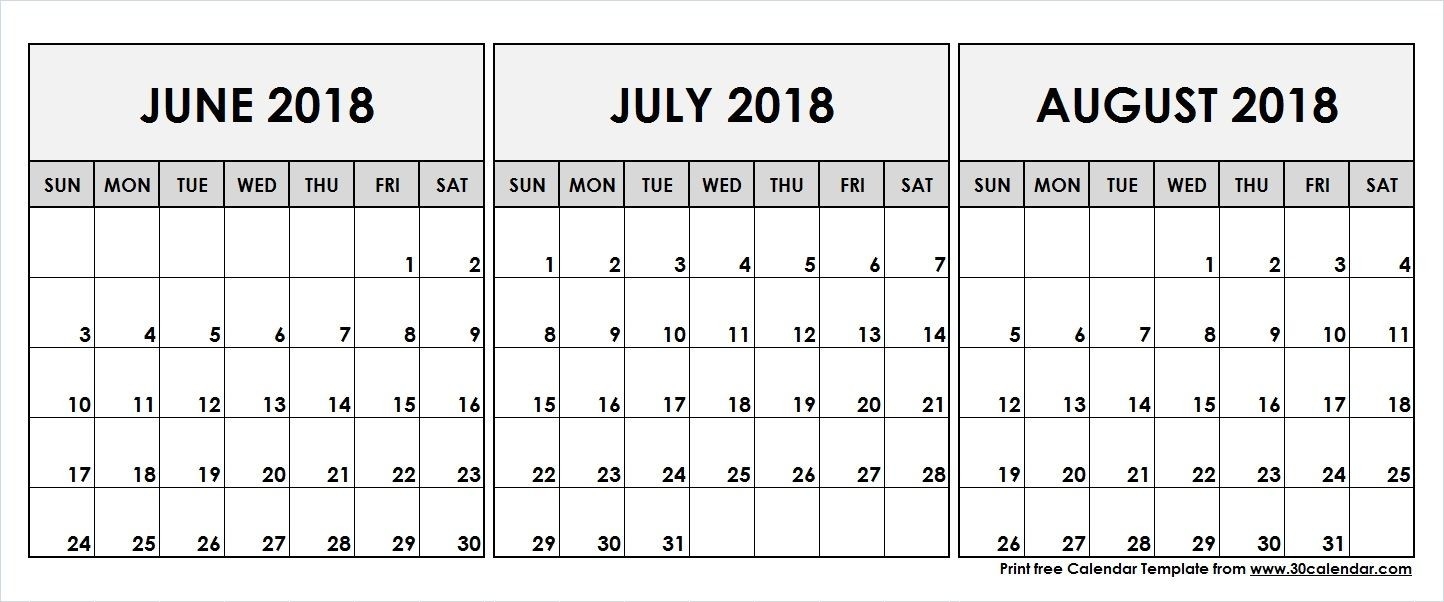 June July August 2018 Printable Calendar | 2018 Calendar-June July &amp;amp; August Blank Calendar