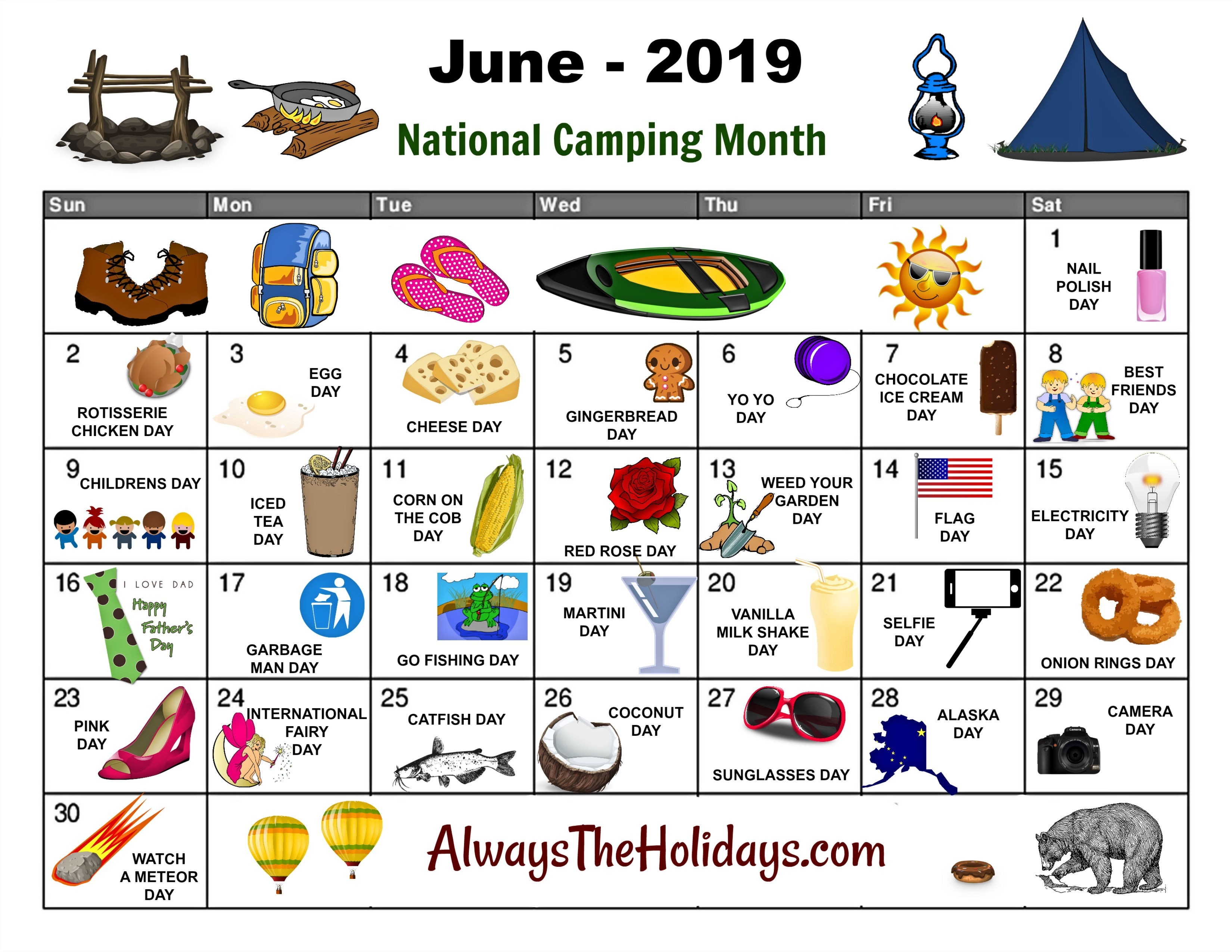 June National Day Calendar Printable - Father&#039;s Day, Camping-National Monthly Calendar For Food