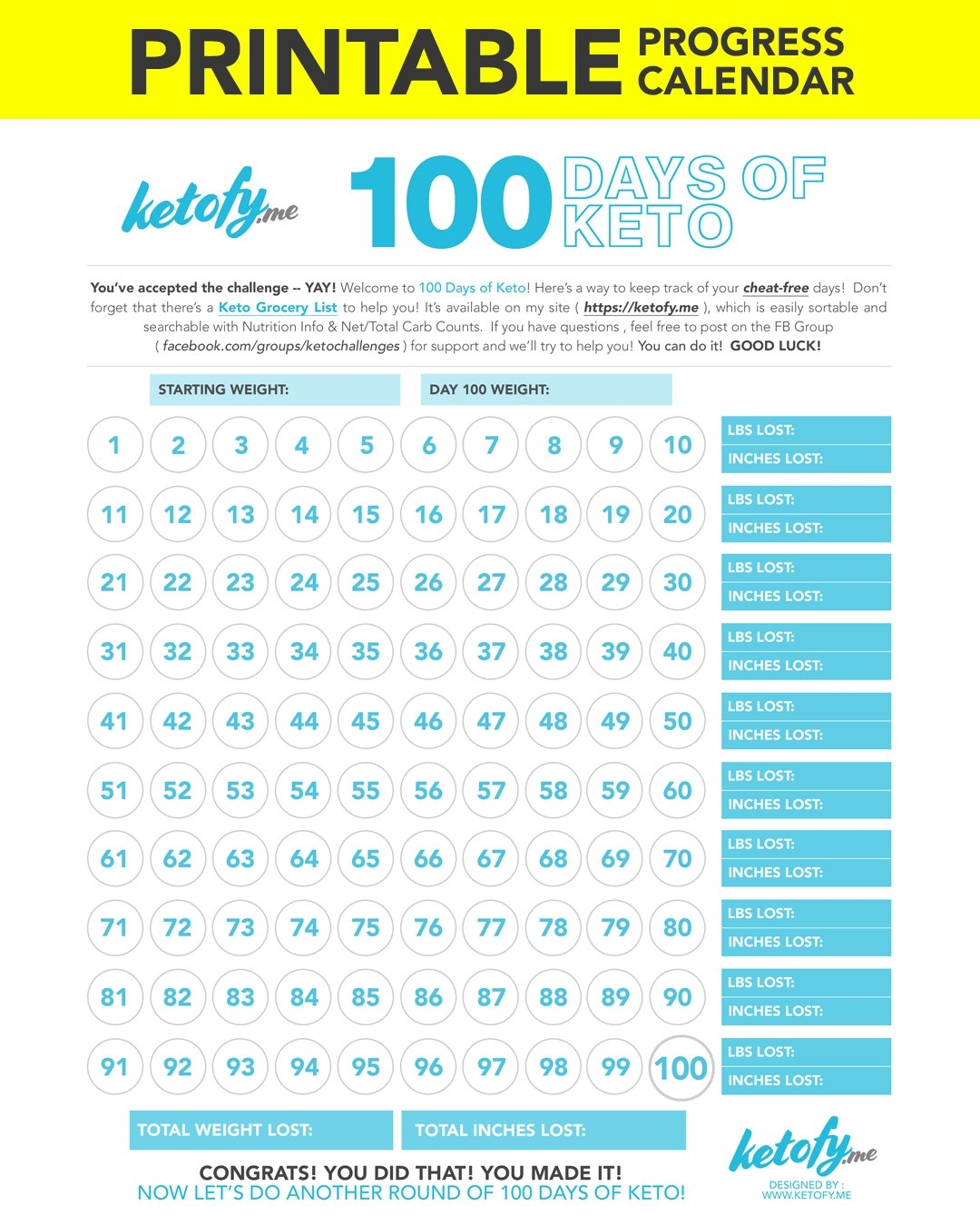 Keto ~ Fy Me | Cut Carbs, Not Flavor! • 100 Days Of Keto-Blank Countdown Calendar 50 Days