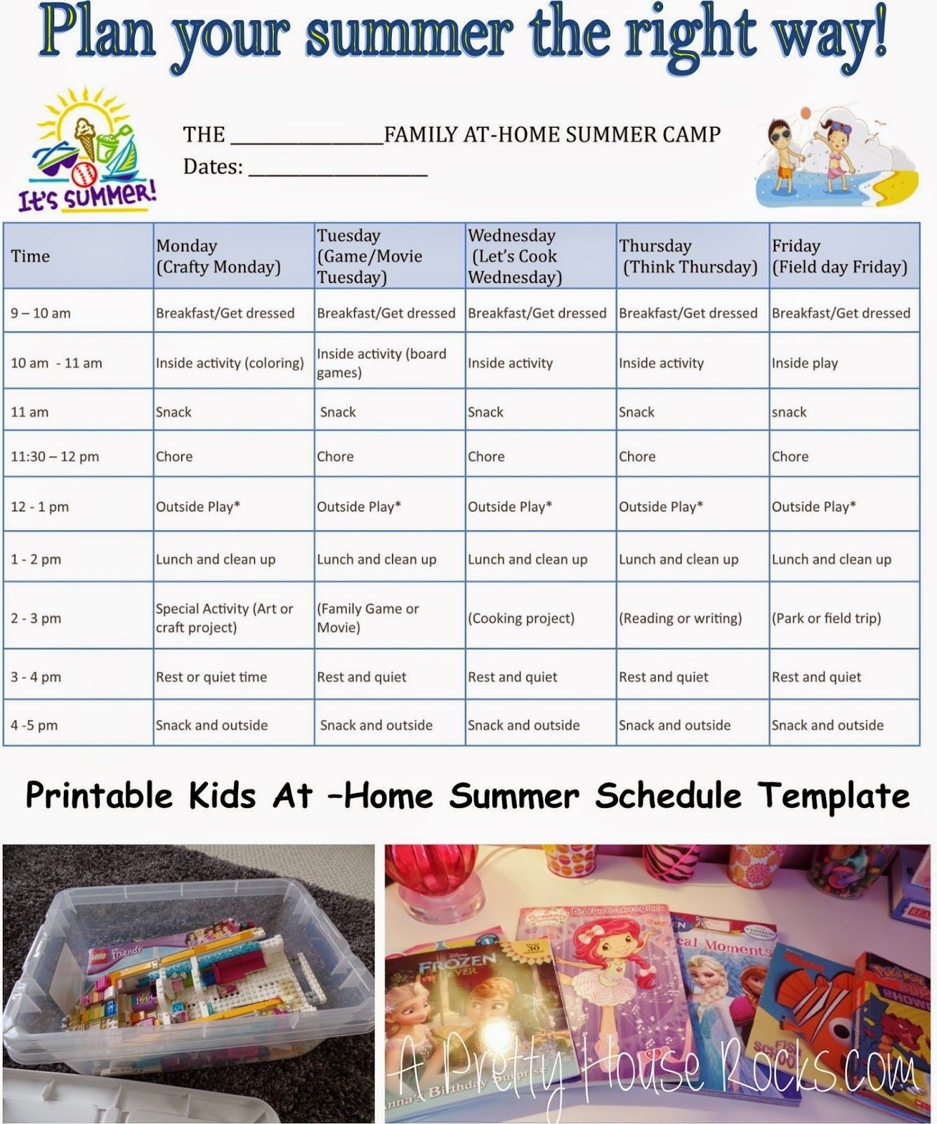 Kids At-Home Summer Camp Schedule - Printable Template - A-Summer Camp Schedule Template Editable