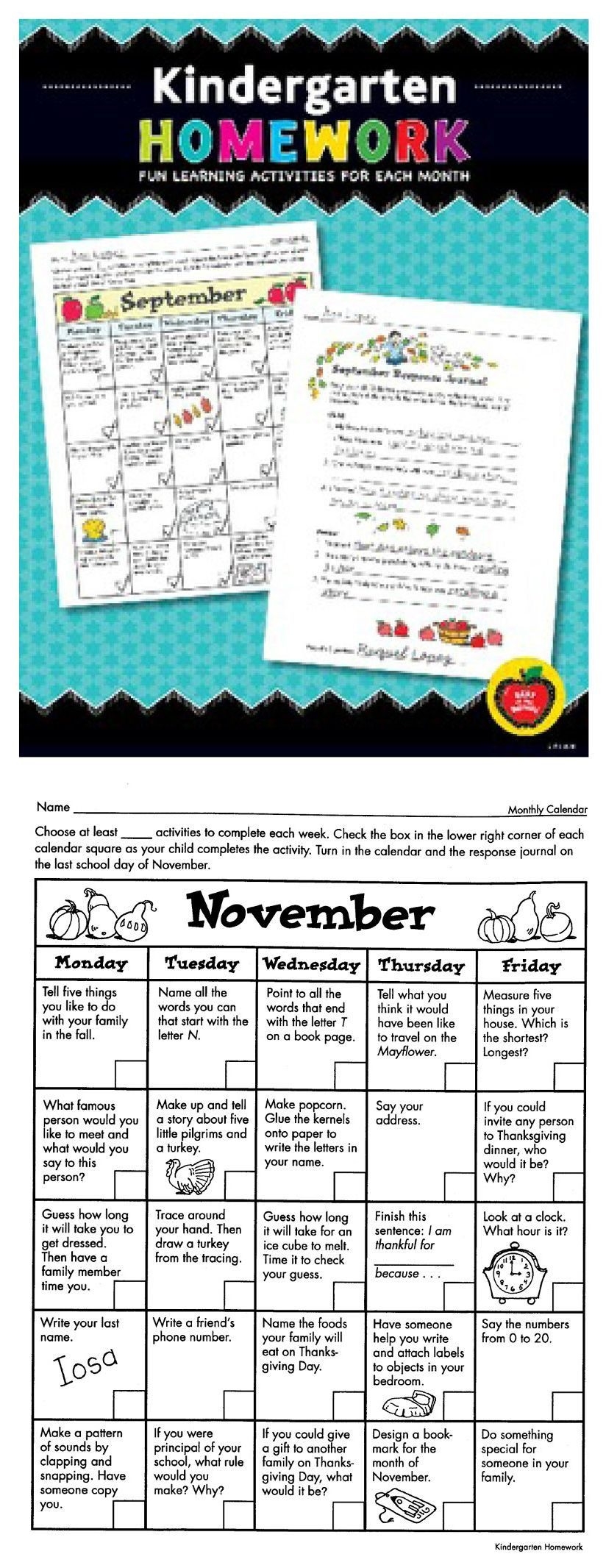 Kindergarten Homework: Fun Learning Activities For Each-Monthly Homework For Pre-K Students