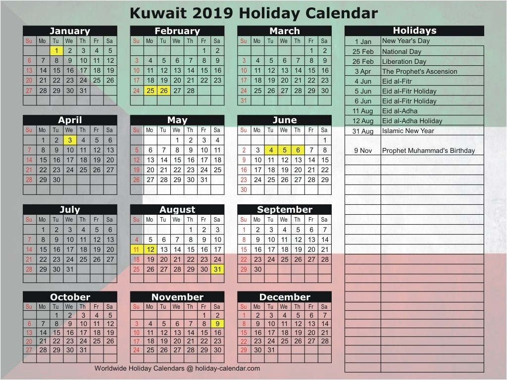 Kuwait 2019 / 2020 Holiday Calendar-2020 Calendar With Islamic Holidays