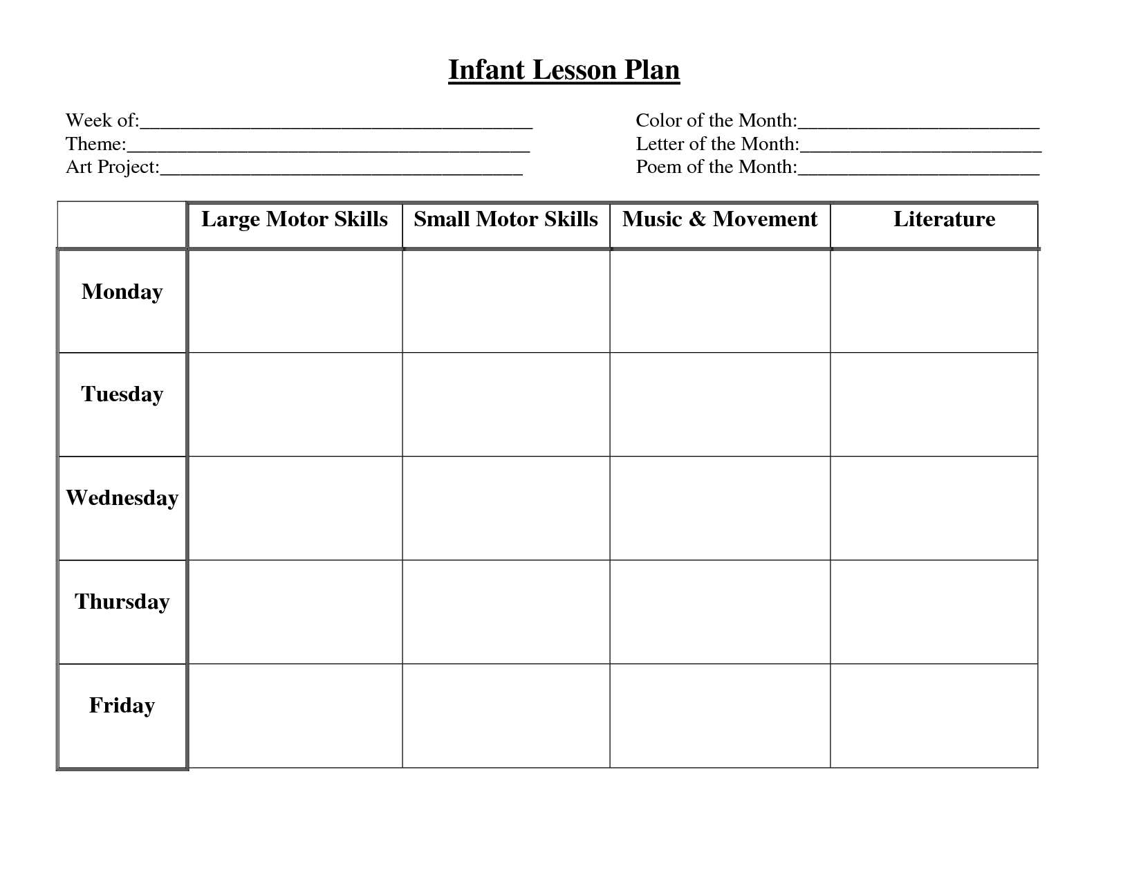 daycare weekly lesson plan template calendar template