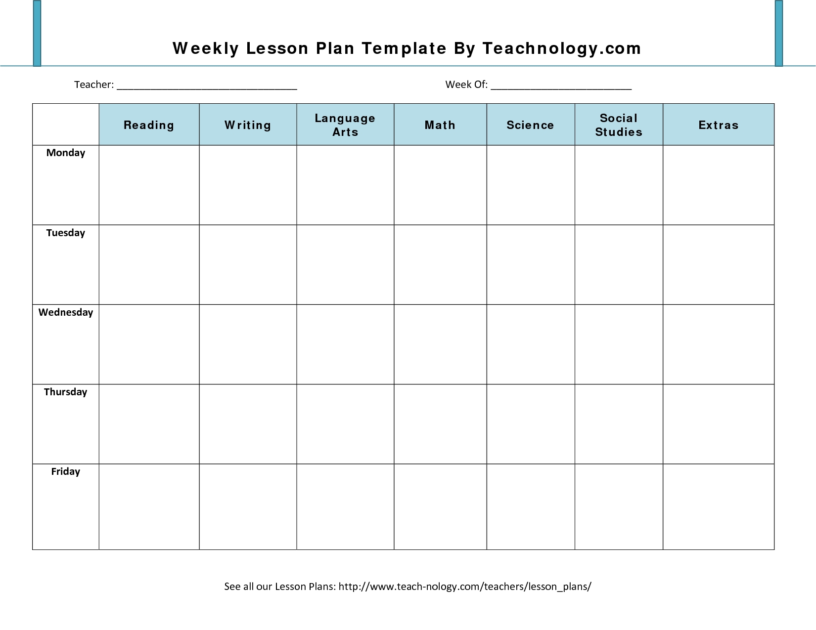 Lesson Plan Format 7 Weekly Lesson Plan Template For-Weekly Lesson Plan Blank Template