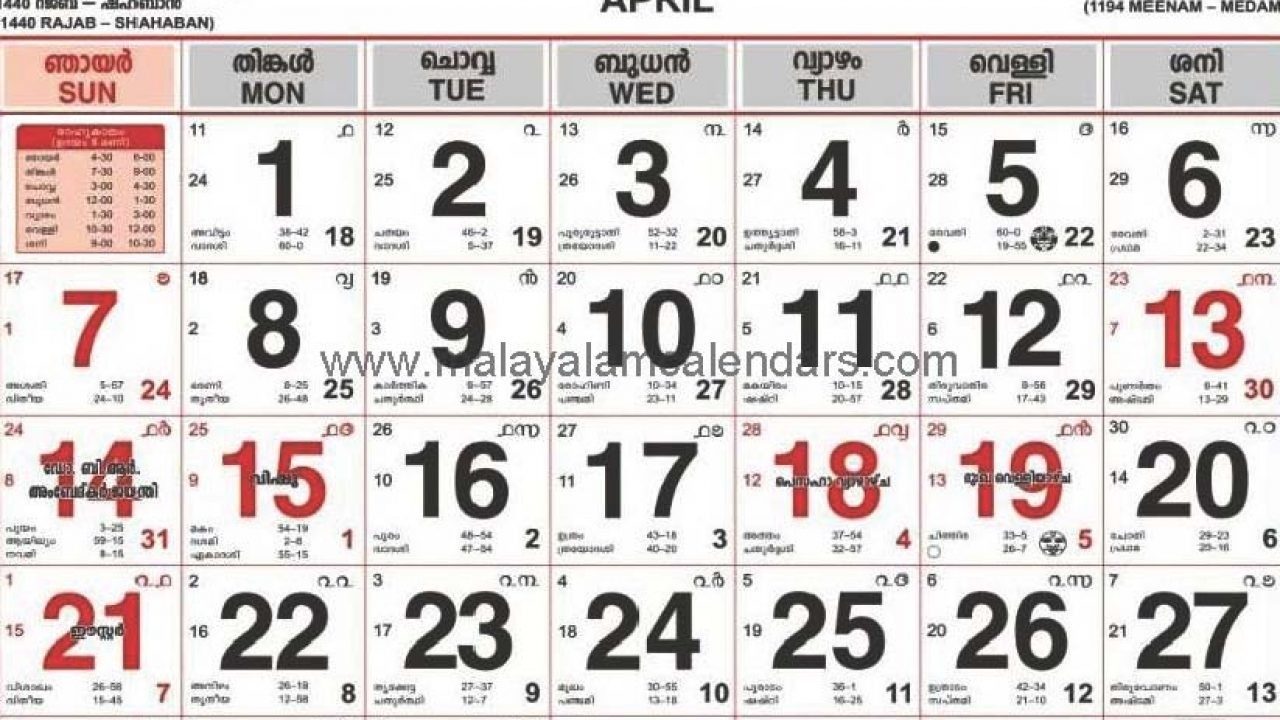 Malayalam Calendar April 2019 – Malayalamcalendars-January 2020 Calendar Kerala