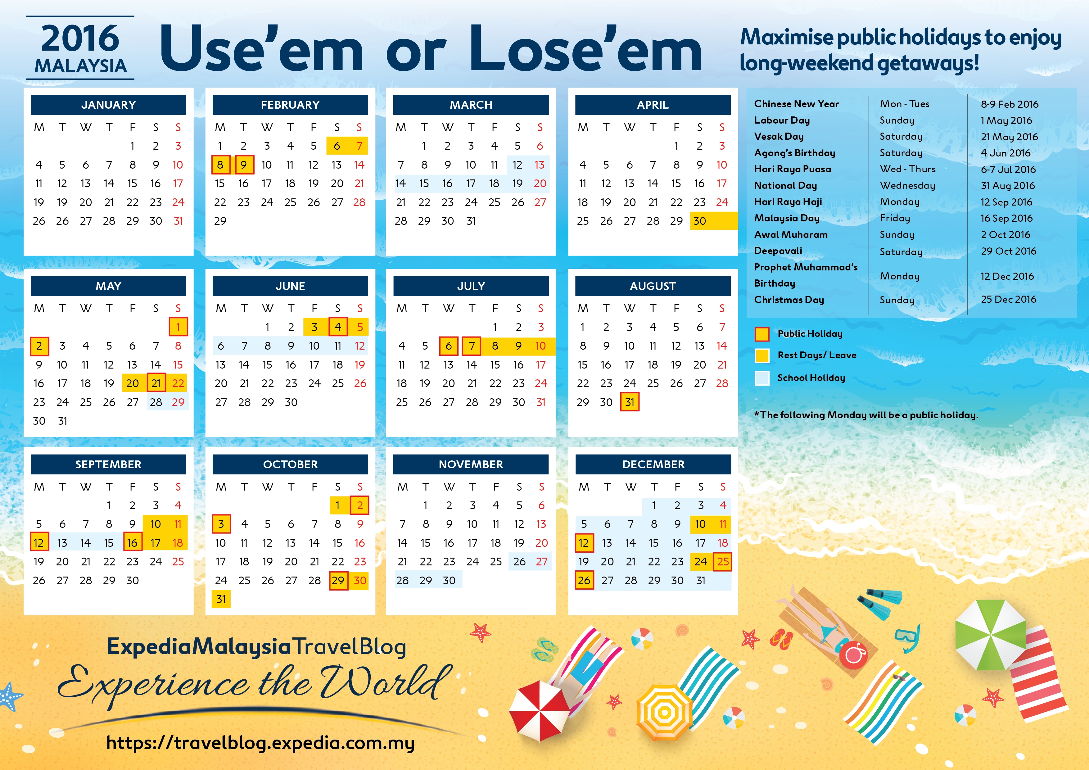 Malaysia Public Holidays 2016 - Calendar By Expedia.my-Calendar With Public Holidays