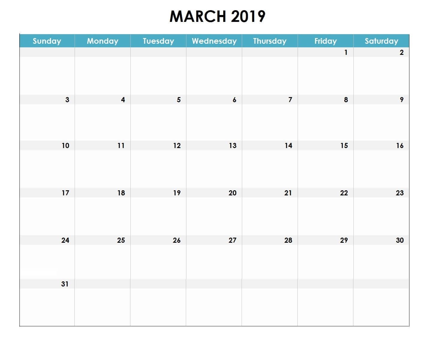 March 2019 Excel Calendar #2019 #2019Calendar-Blank Excel Calender That Starts On Monday