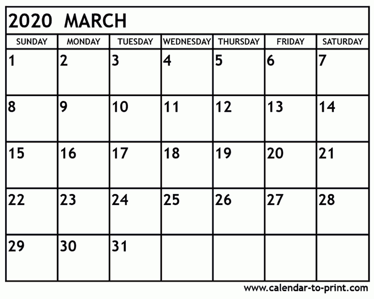 March 2020 Calendar Printable-Printable Monthly Template July 2020
