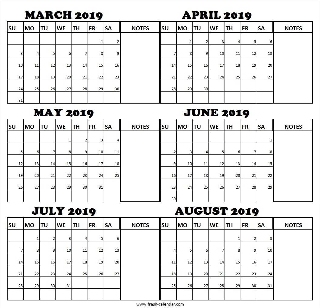 March April May June July August 2019 Calendar | Fresh-Monthly Calender June July August