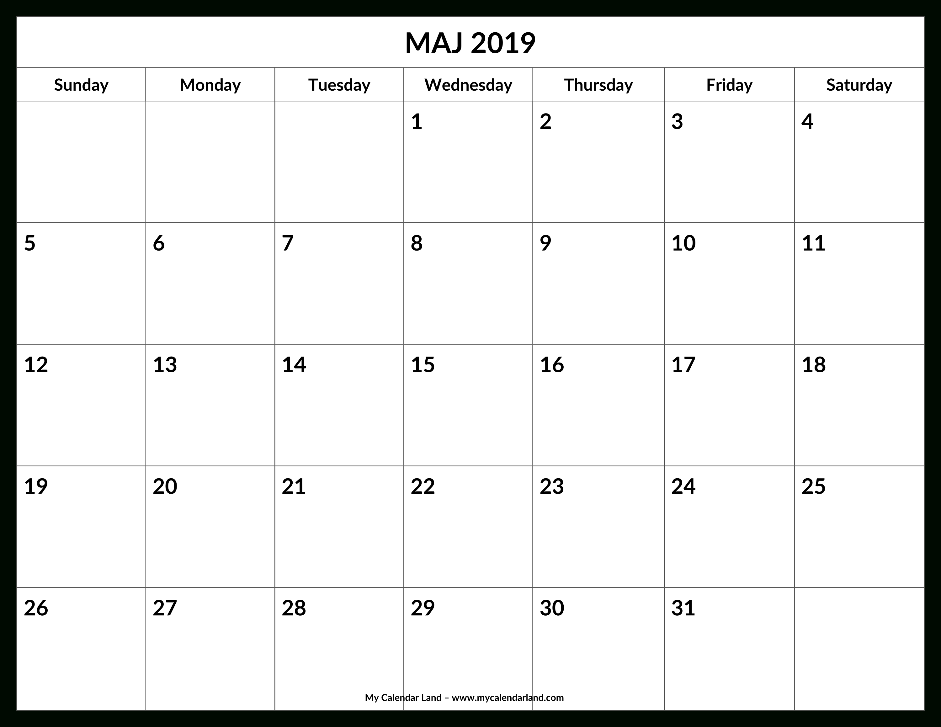 May 2019 Calendar - My Calendar Land-Beach Calendar With Blanks