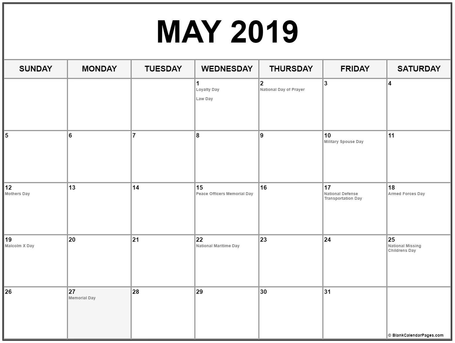 May 2019 Calendar Us Holidays | Printable Monthly Calendar-Us Printable Blank Calendars