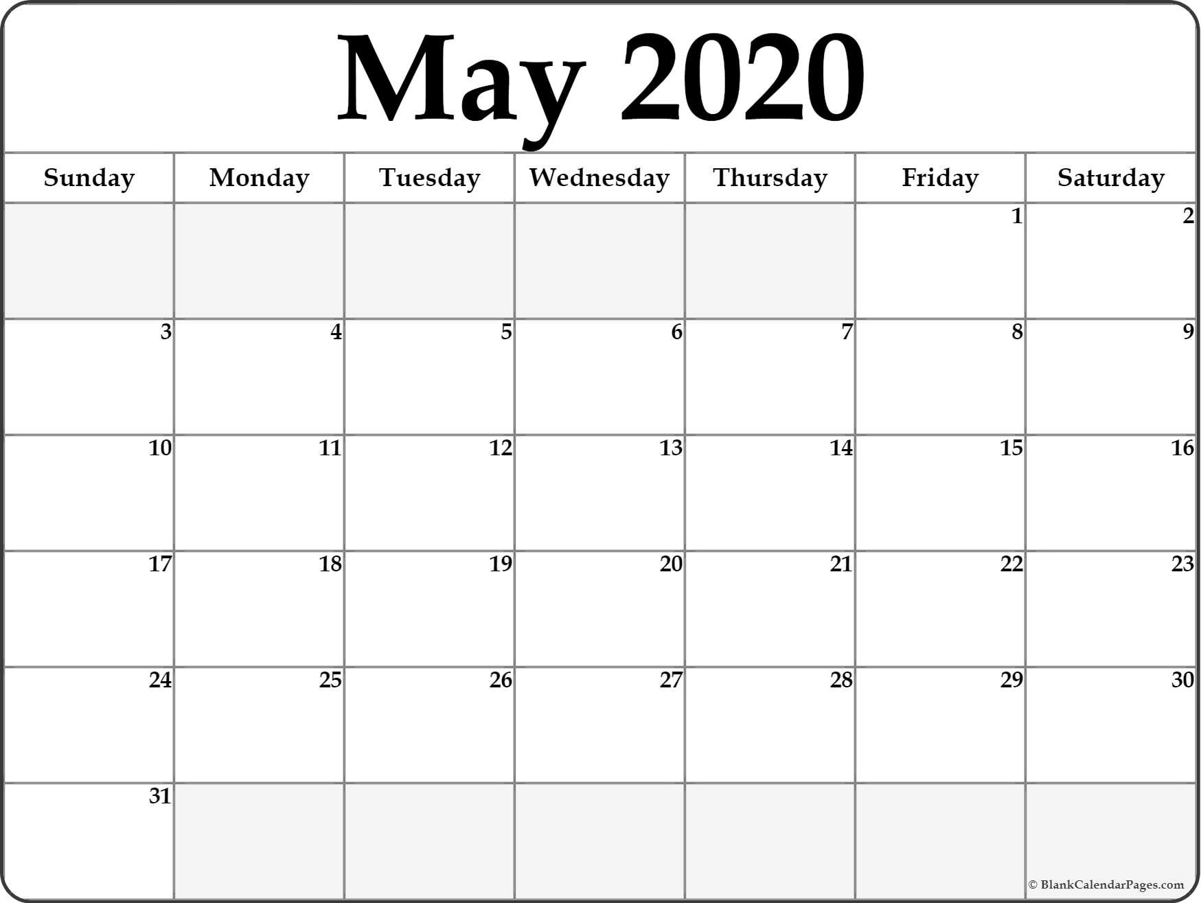 May 2020 Calendar | Free Printable Monthly Calendars-2020 Blank Printable Monthly Template