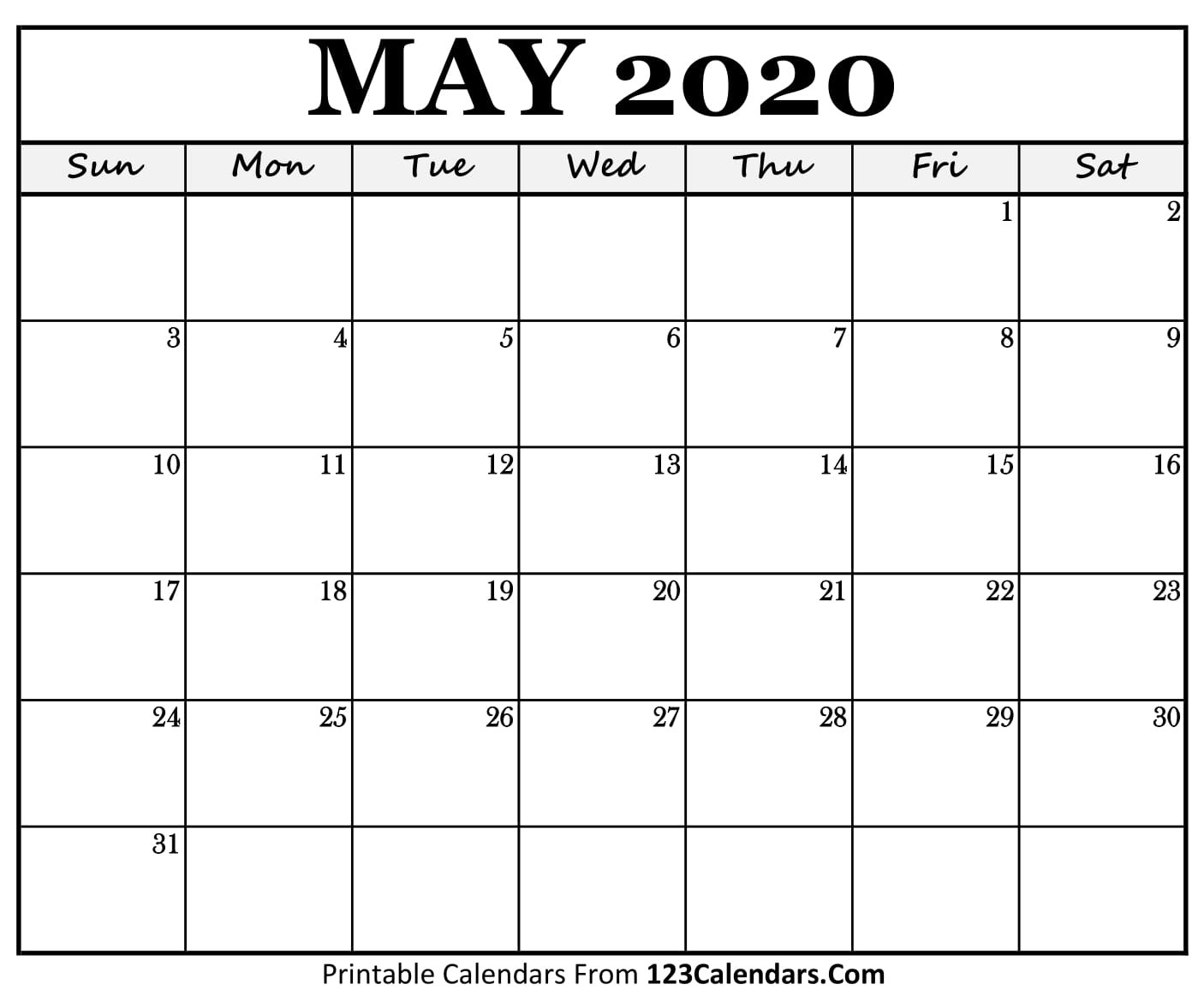 May 2020 Printable Calendar | 123Calendars-Calendar Summer 2020 Blank