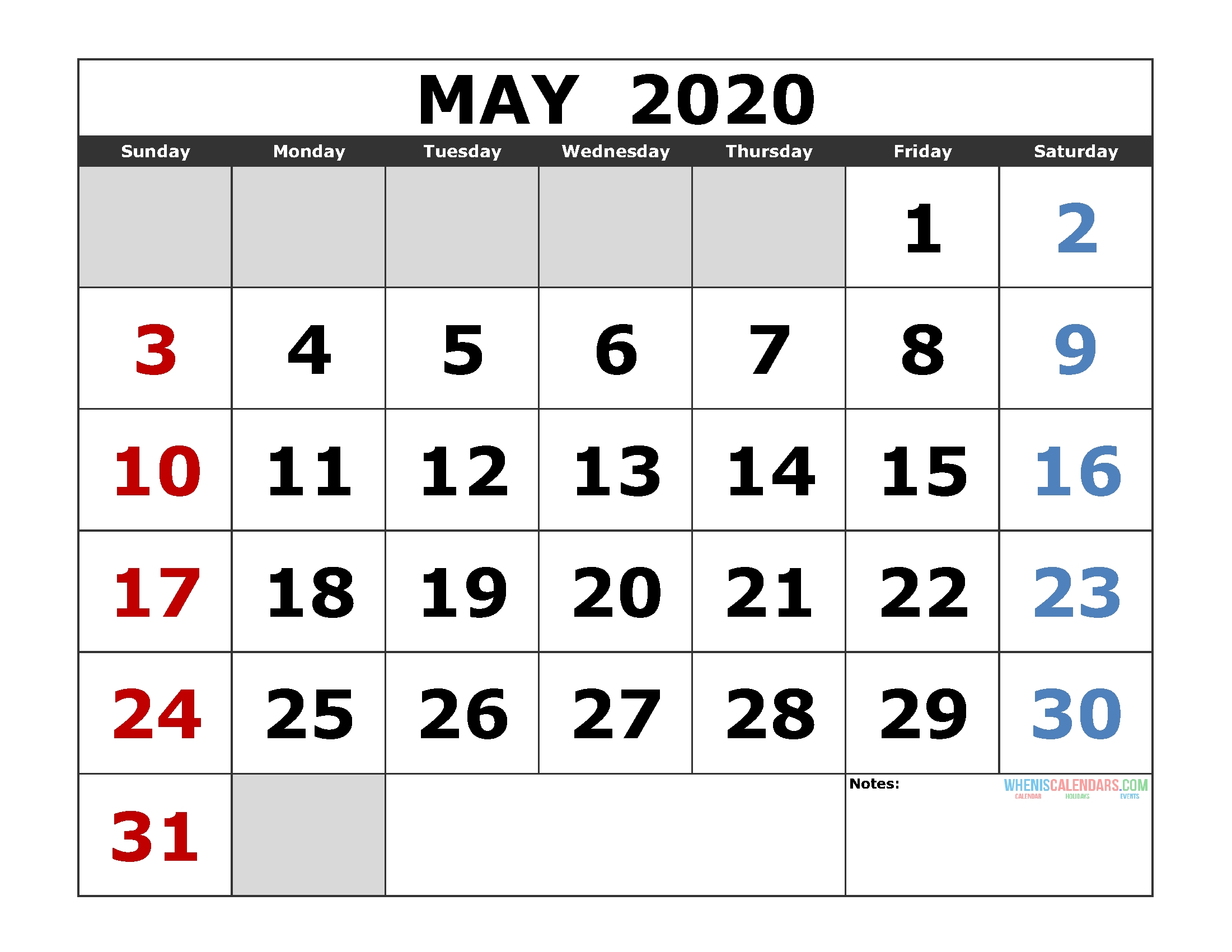 May 2020 Printable Calendar Template Excel, Pdf, Image [Us-Monday To Sunday May 2020 Template