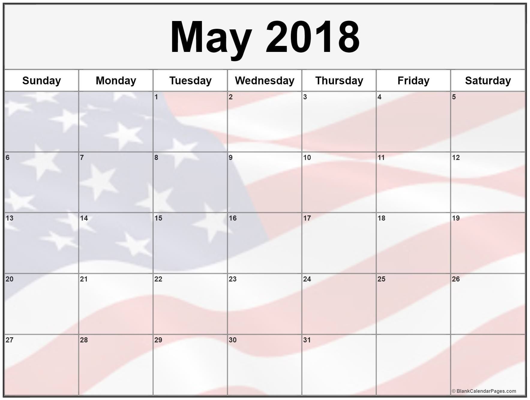 May Calendar 2018 Printable Blank Calendar With Us Flag-Us Printable Blank Calendars