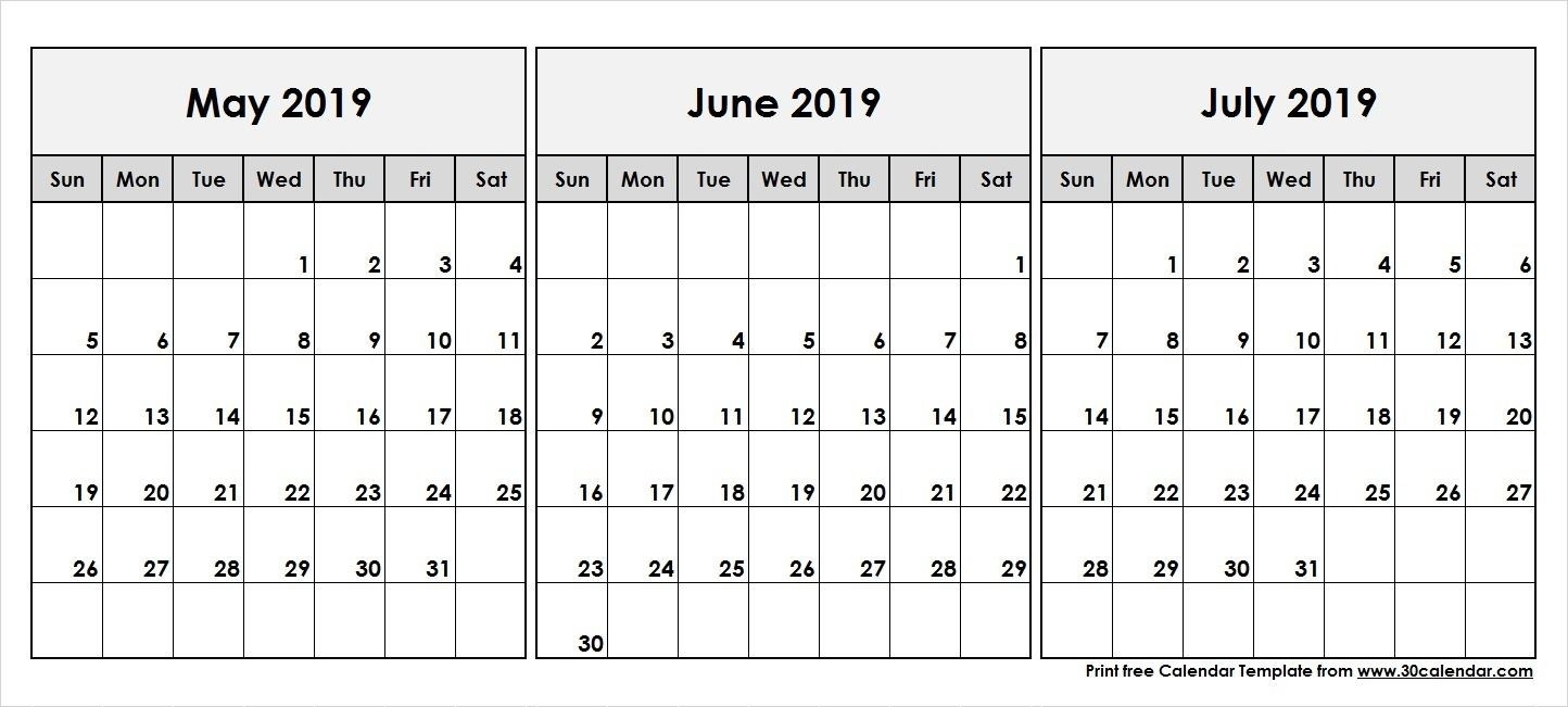 May June July 2019 Calendar | 2019 Calendar In 2019-Month Of June And July Blank Calendar