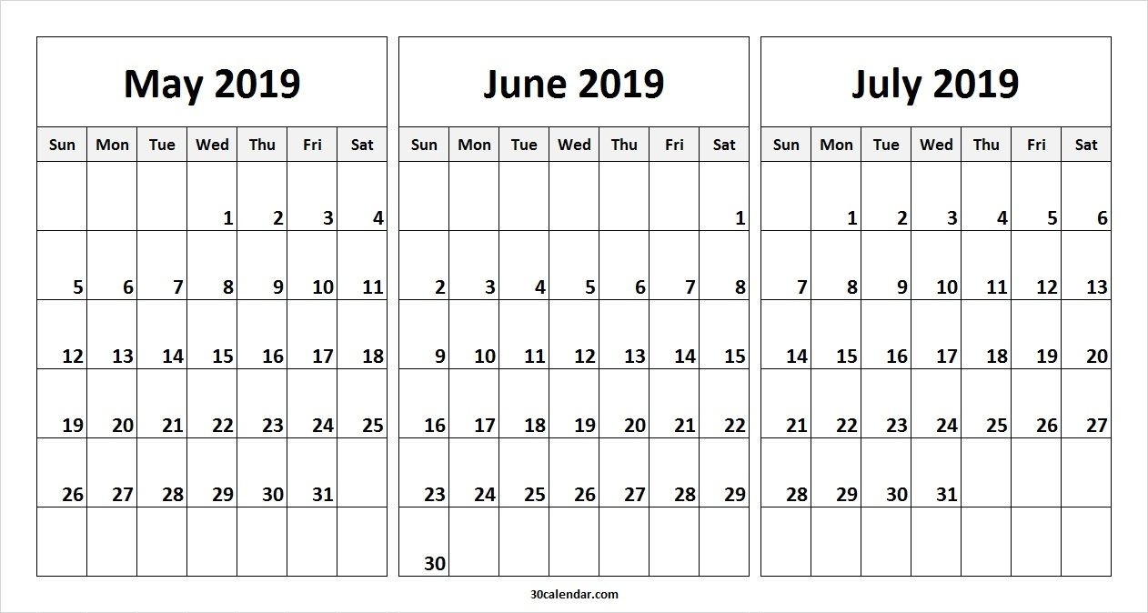 May June July 2019 Calendar Template | 2019 Calendars | 2019-Month Of June And July Blank Calendar