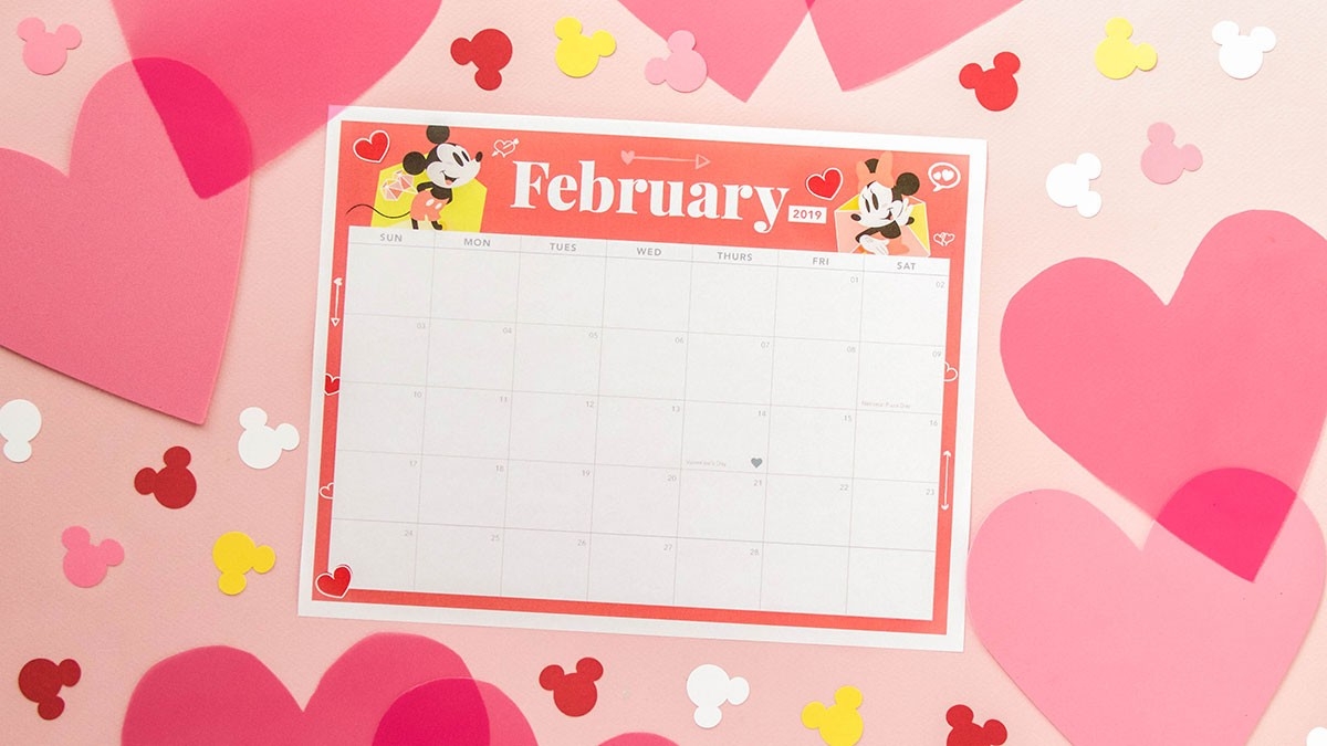 Mickey And Minnie February 2019 Printable Calendar | Disney-Disney Themed Printable Monthly Calendar