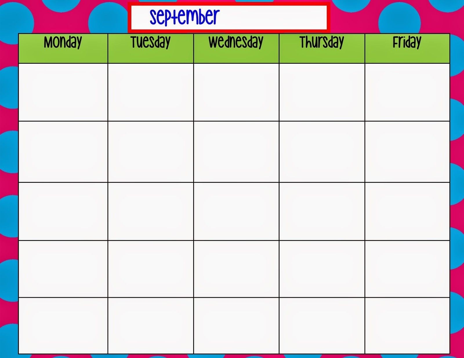 Monday Through Friday Calendar Template | Preschool | Weekly-Blank Monday-Friday Calendar Templates
