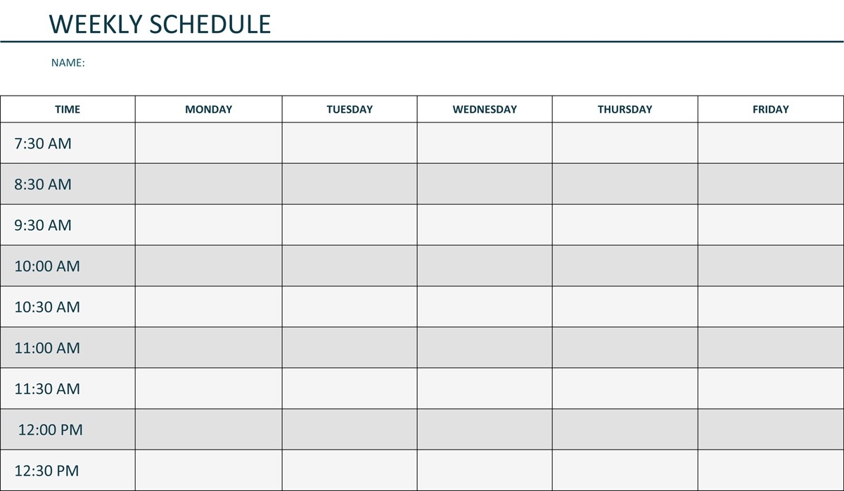 Monday Through Friday Printable Weekly Schedule | Hauck Mansion-Mon Thru Friday Weekly Blank Calendar