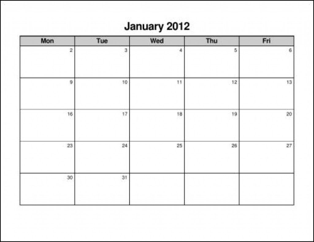 Monday Thru Friday Calendar Template - Parfu.kaptanband.co-Printable Blank Monday Through Friday Calendars