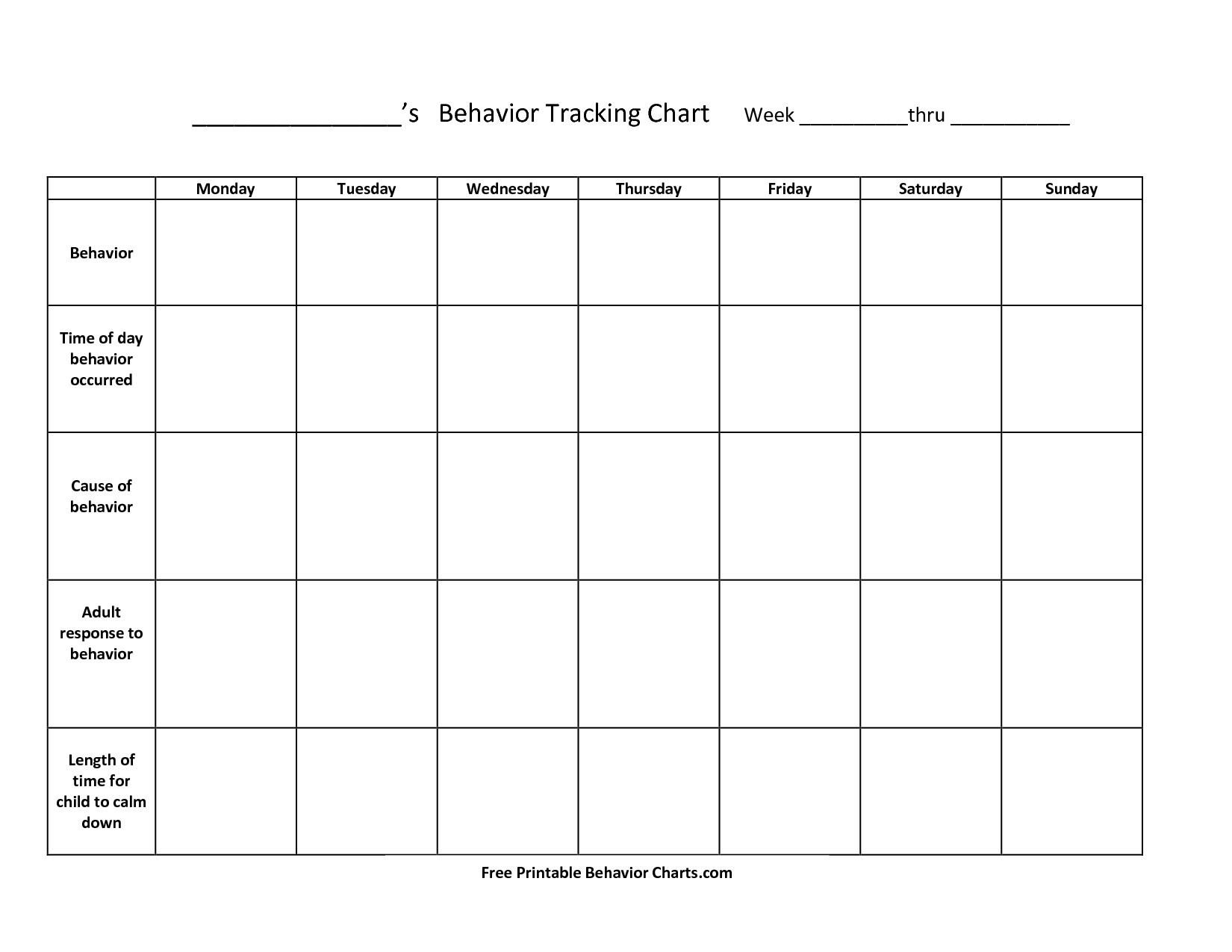 Editable Monthly Behavior Chart Calendar Template Printable