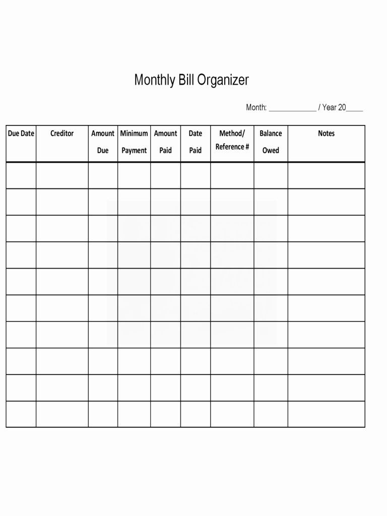 Monthly Bill Chart Printable Free Calendar Template Printable