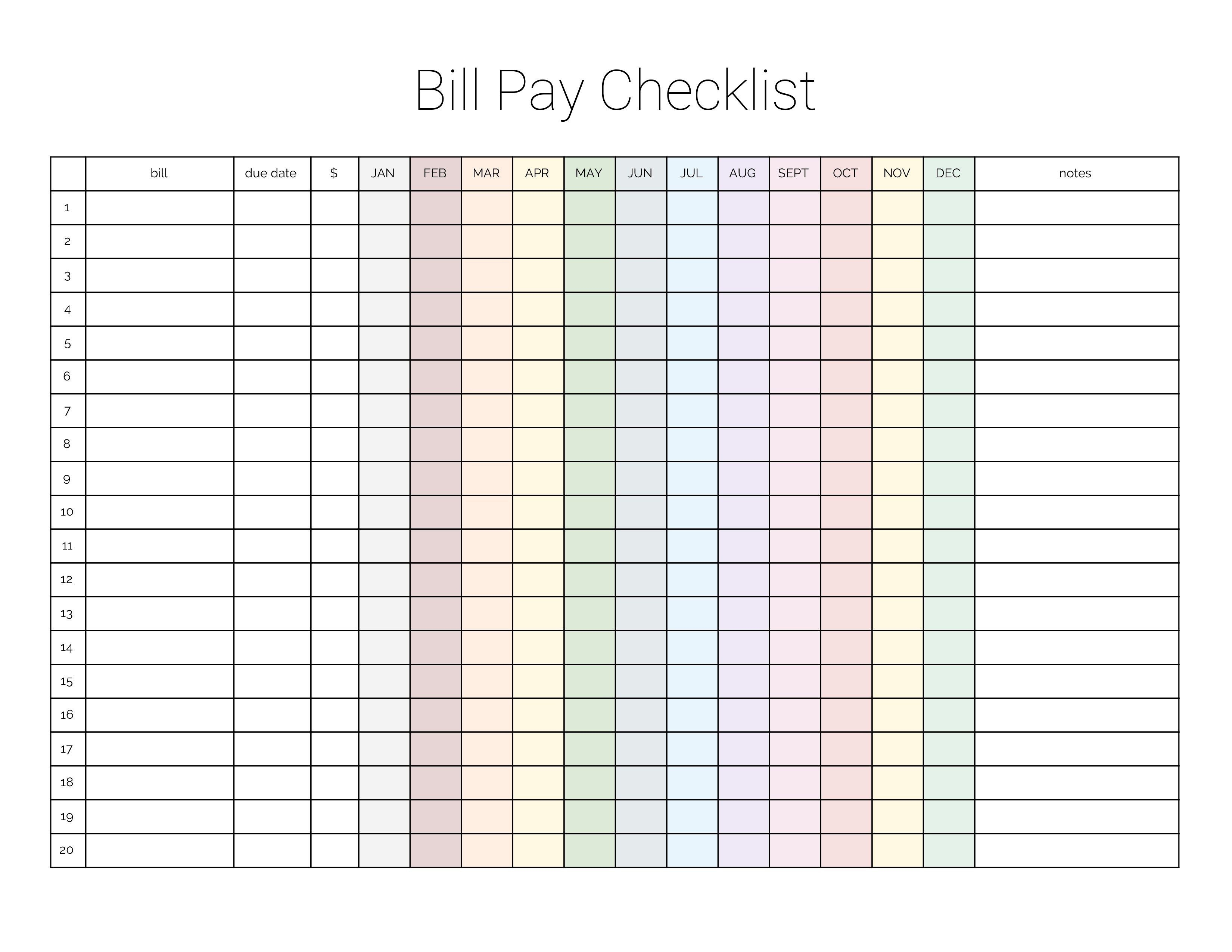 Monthly Bill Payment Checklist {Printable} | Bloggers Portal-Bill Pay Printable Checklist Templates Clender