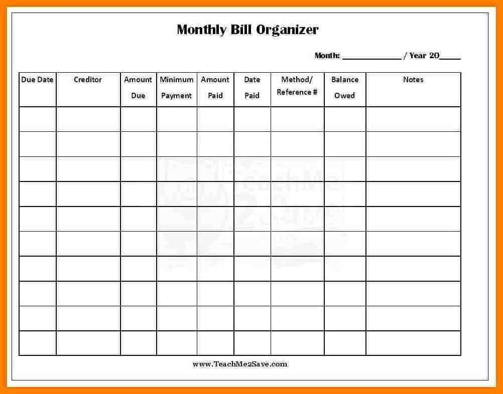 bills to pay template