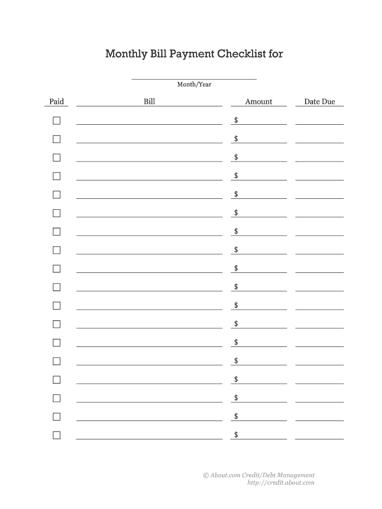 Monthly Bills Checklist - Fill Online, Printable, Fillable-Monthly Bill Checklist Printable 2020