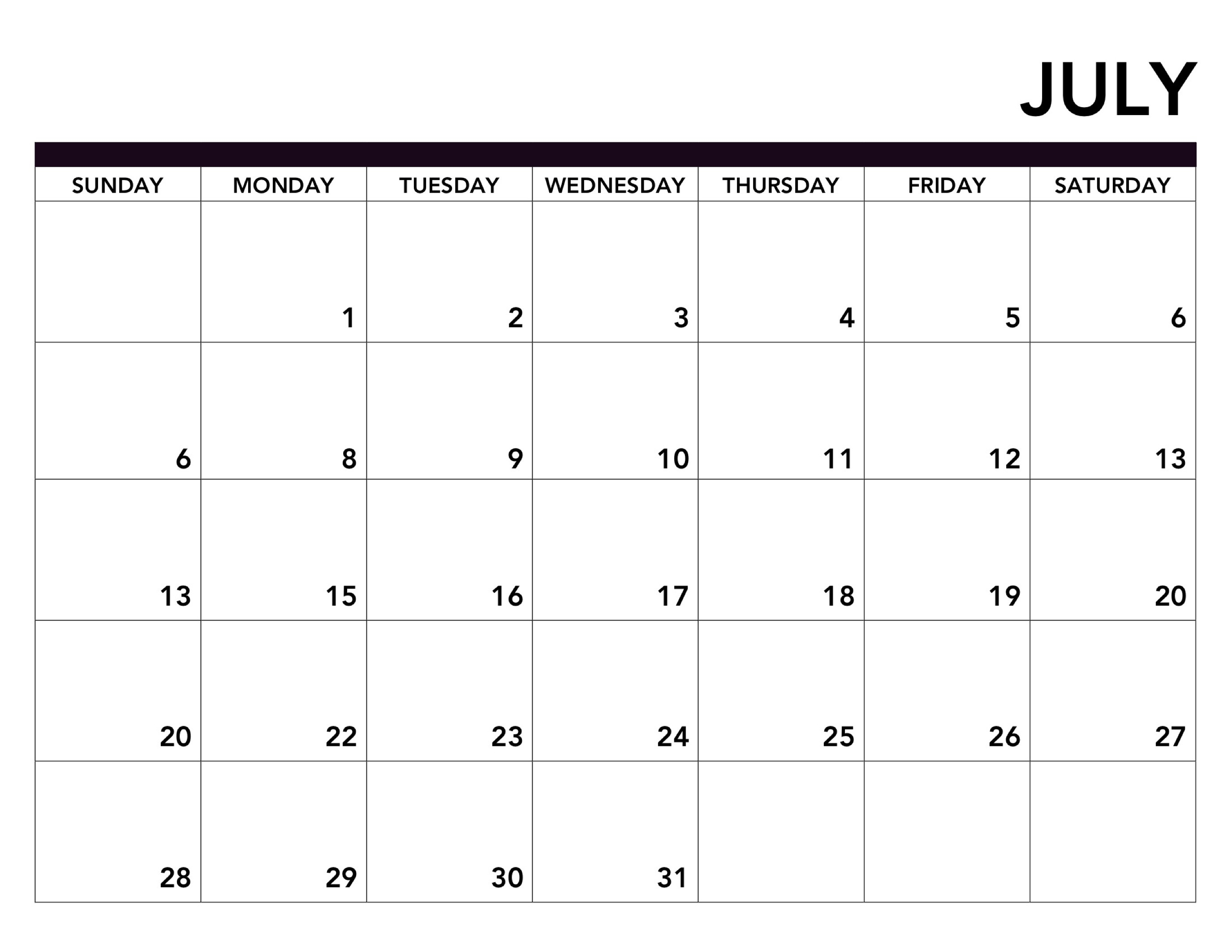 Monthly Blank Calendar July 2019 Printable Template-June July &amp;amp; August Blank Calendar