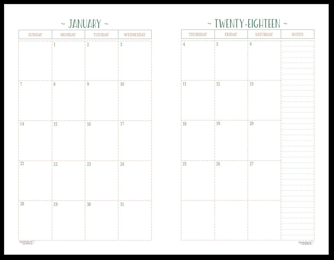 Monthly Calendar 2 Page To Print | Calendar Printing Example-2 Page Calendar Template