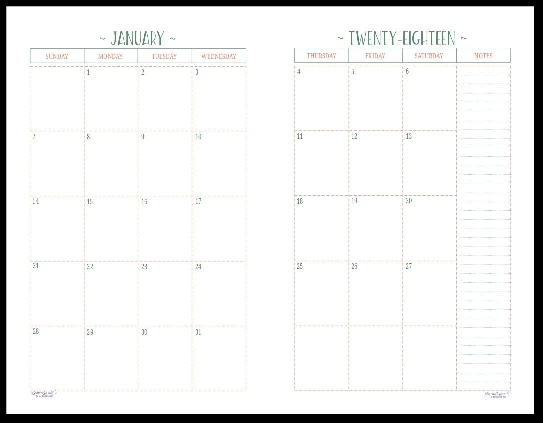 Monthly Calendar 2 Page To Print | Calendar Printing Example-2 Page Monthly Calendar Template