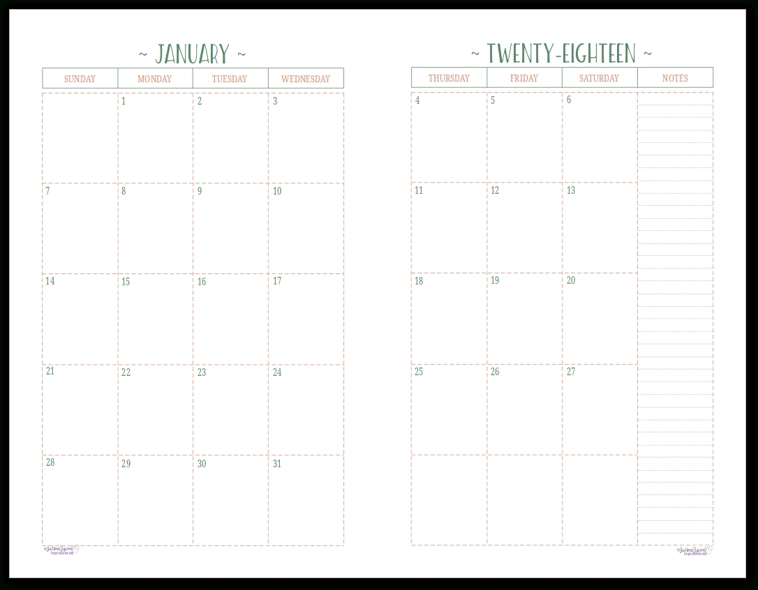 Monthly Calendar 2 Page To Print | Calendar Printing Example-2 Page Monthly Planner Template