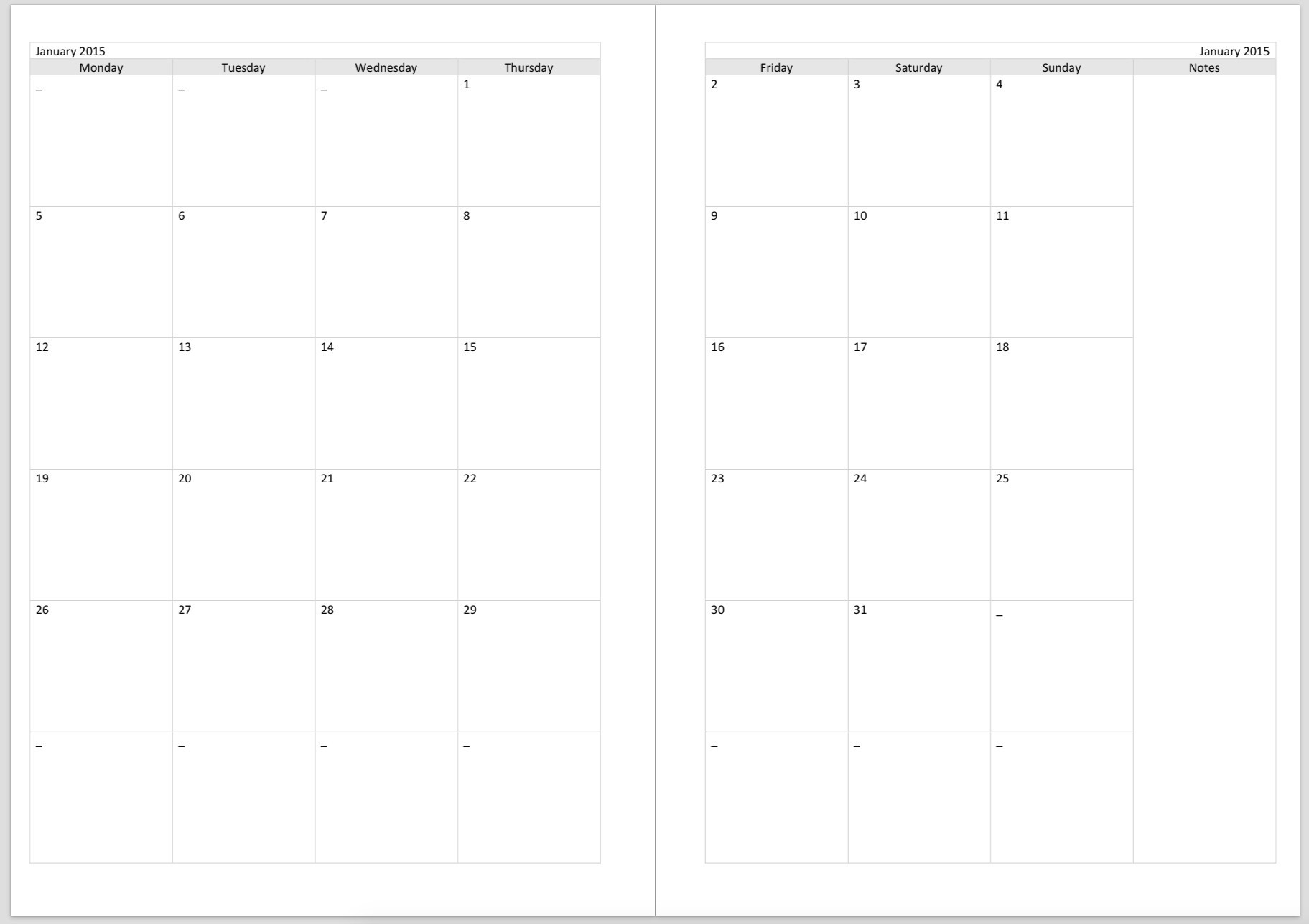 Monthly Calendar 2 Page To Print | Calendar Printing Example-Blank Monthly Calendar Template 2 Page