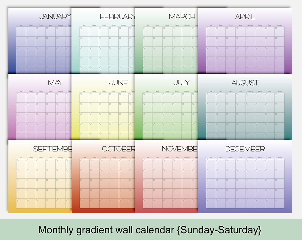 Monthly Calendar – Gradient 1 Sun-Sat – 1 Small – Hanna-Sun - Sat Monthly Calendar