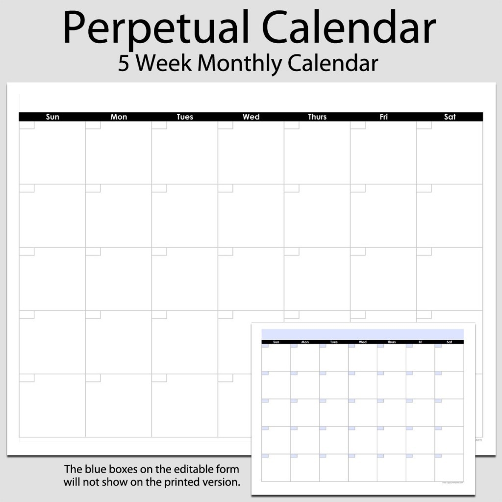 Monthly Perpetual Calendar In Landscape – 8 1/2″ X 11-Perpetual Calendar Template Pdf