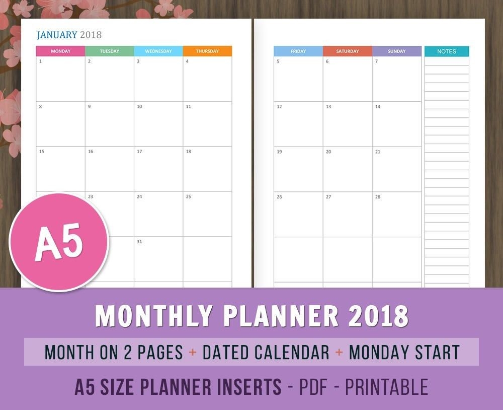 Monthly #planner 2018, Monday Start, #printable Planner-2 Page Monthly Planner Printable