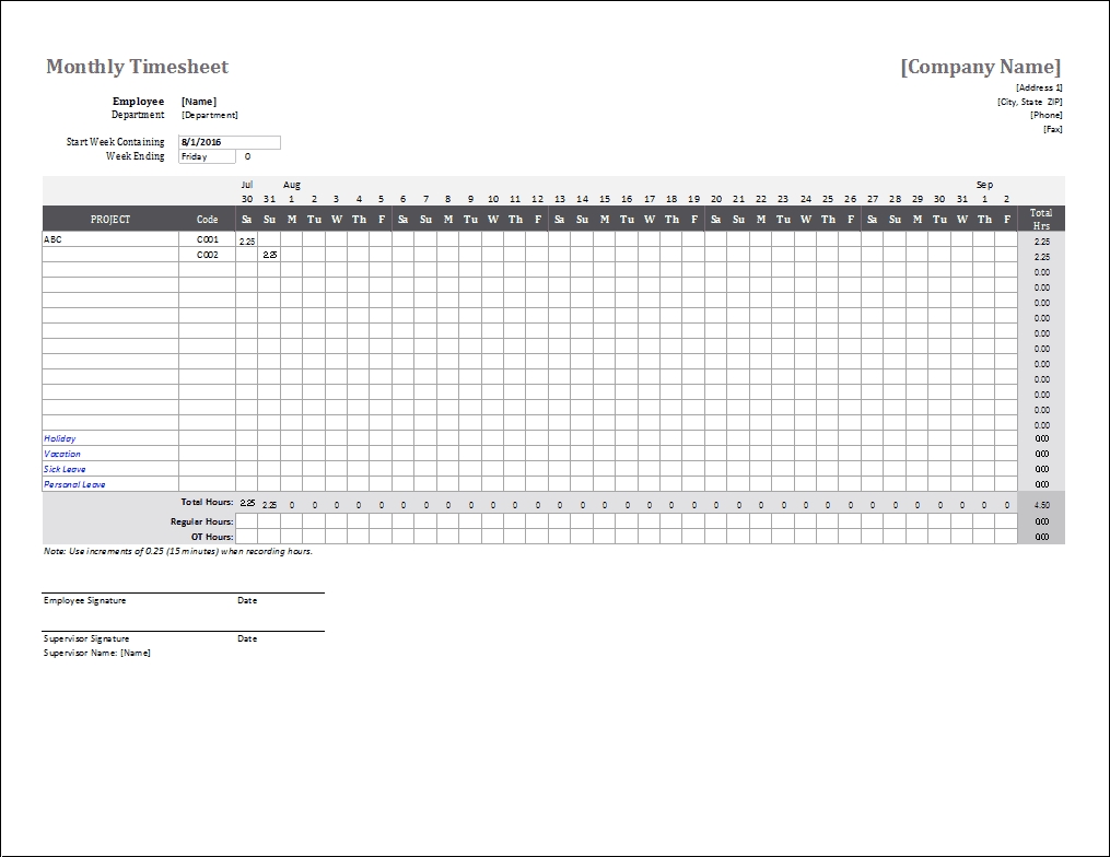 Monthly Timesheet Template For Excel And Google Sheets-Monthly Sign Up Sheet Templates