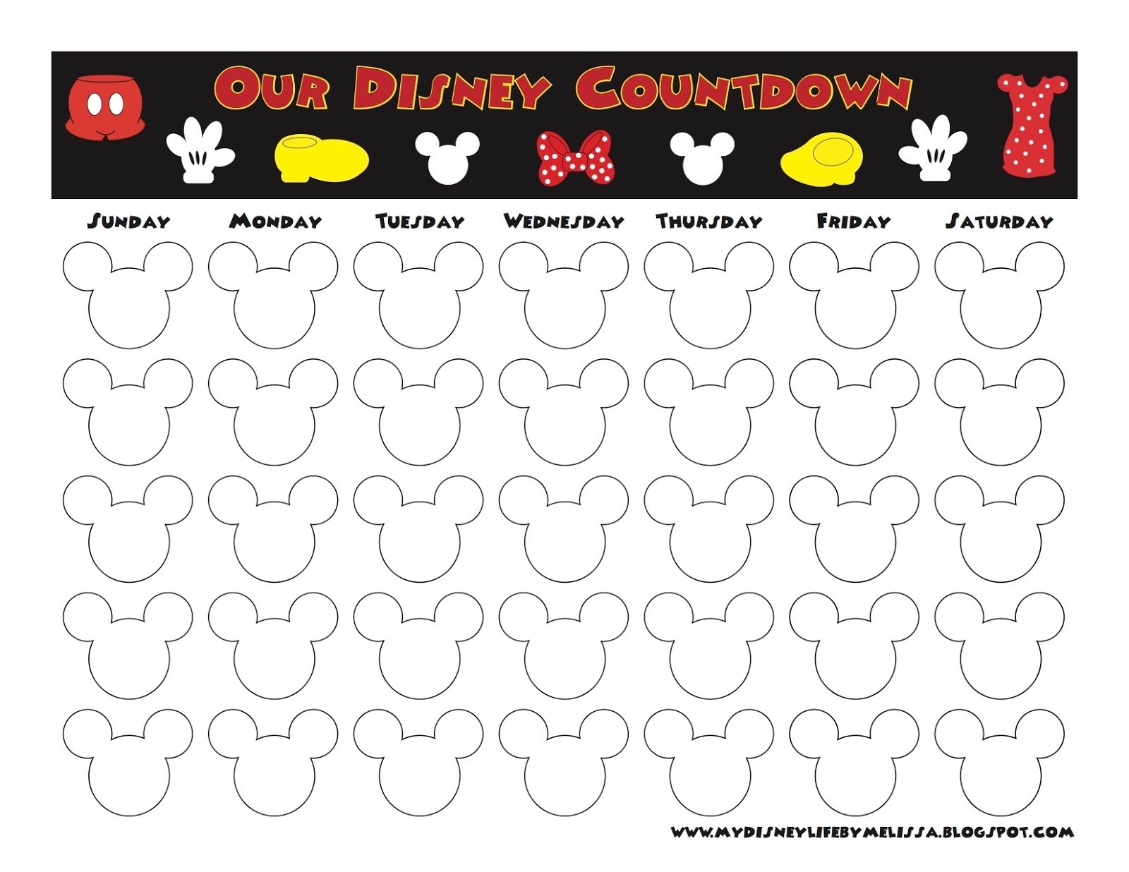 My Disney Life: Countdown Calendars-Blank Countdown Calendar 50 Days