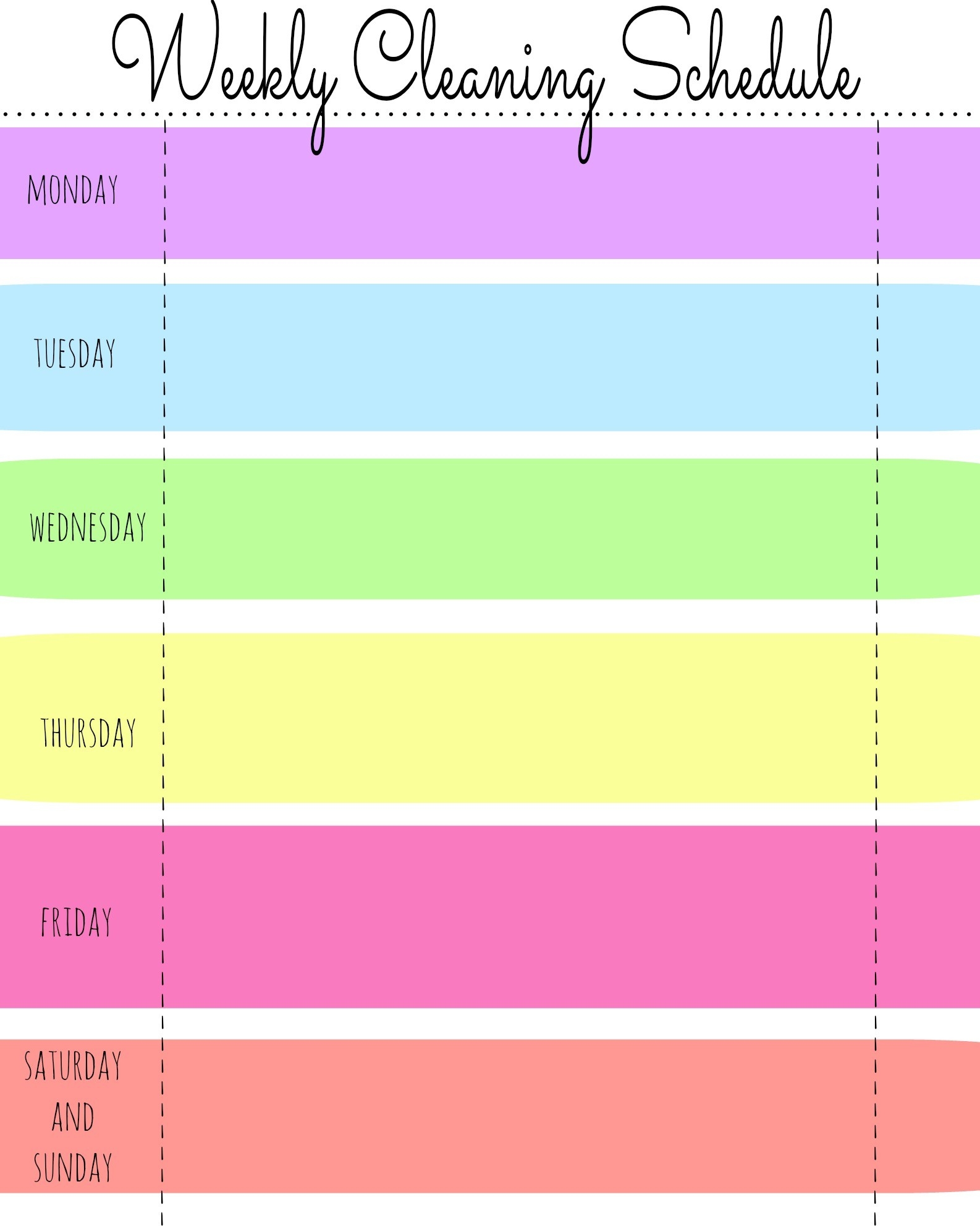My Quirky Weekly Cleaning Chart: Free Printable - First Home-Clean Template Monday To Firday