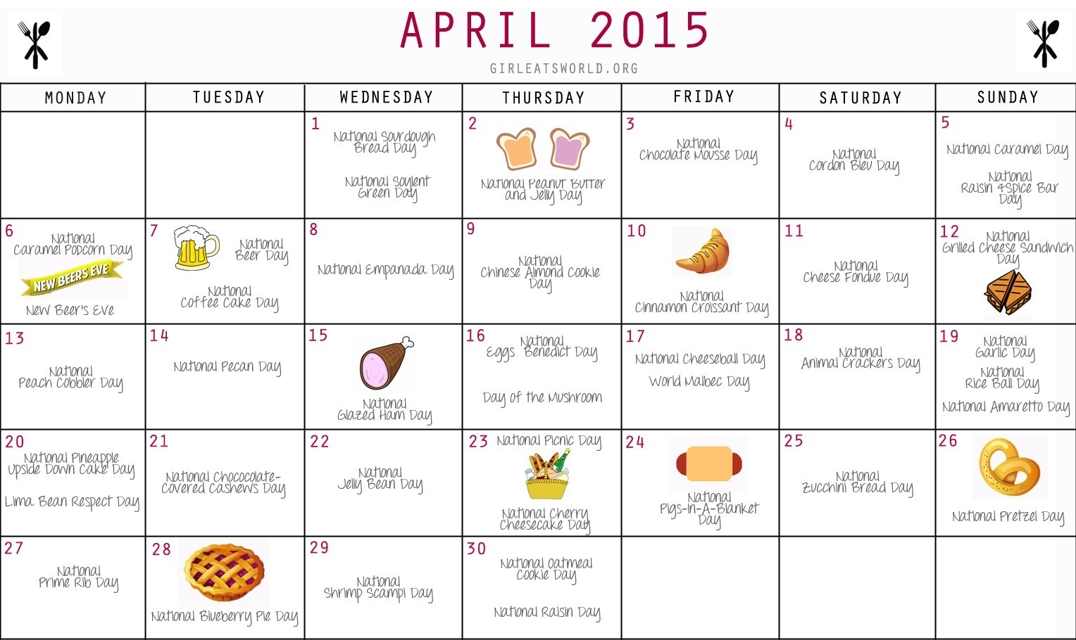 National Food Holidays April 2015 | Girl Eats World-Calendar Of Food Holidays