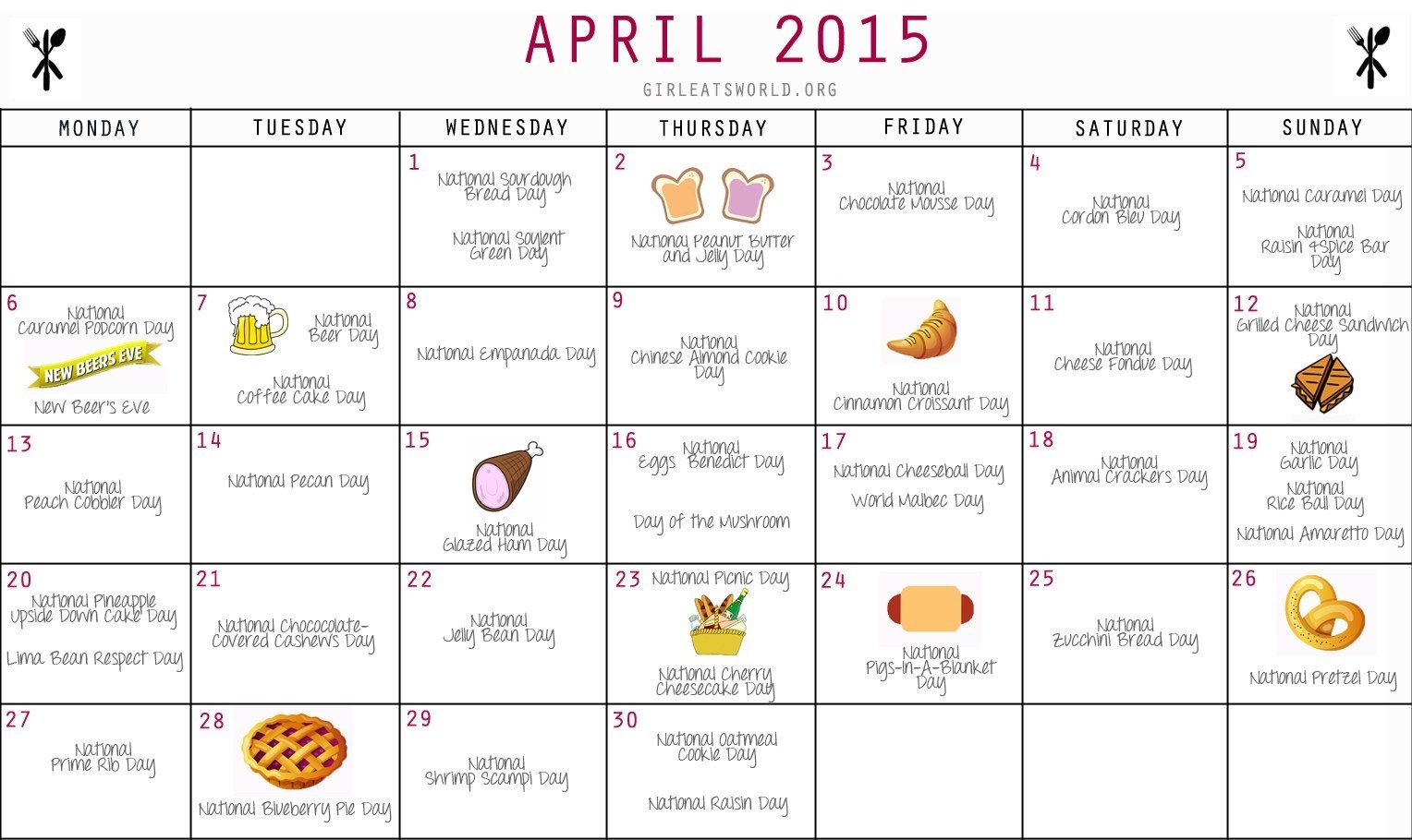 National Food Holidays April 2015 | Girl Eats World-Calendar Of National Food Holidays