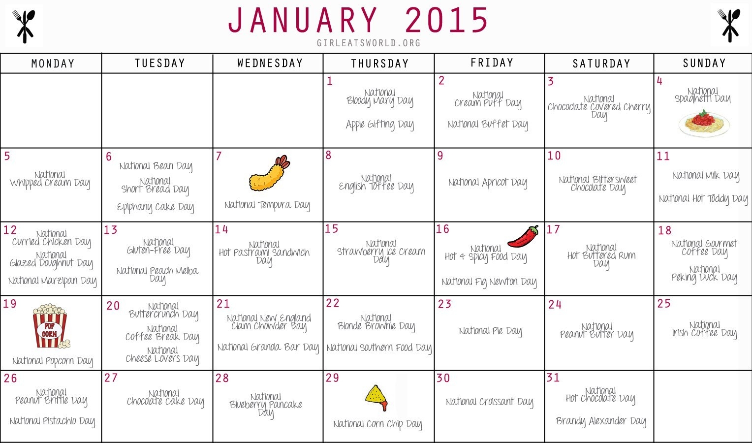 Calendar Of Food Holidays | Calendar Template Printable