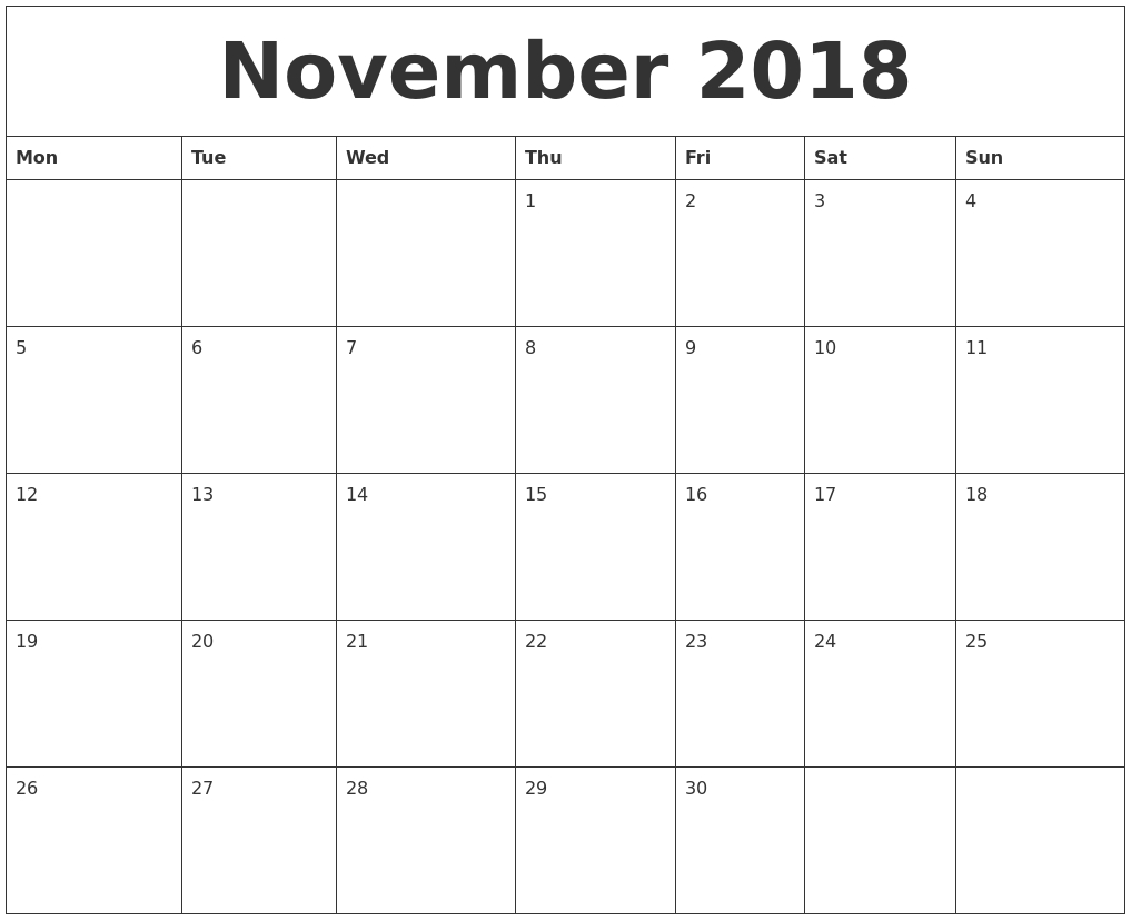 November 2018 Calendar Uk Free Download | November Calendar-Blank Month Caledar Uk